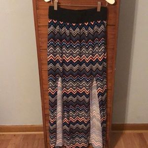 Double slit colorful long skirt